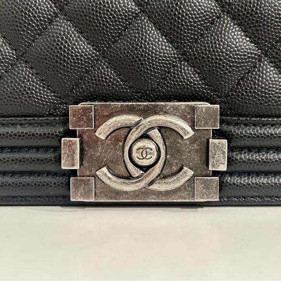 Authentic Like New 2022 Chanel Black Caviar Medium Boy Bag w Full Set - Picture 9 of 15